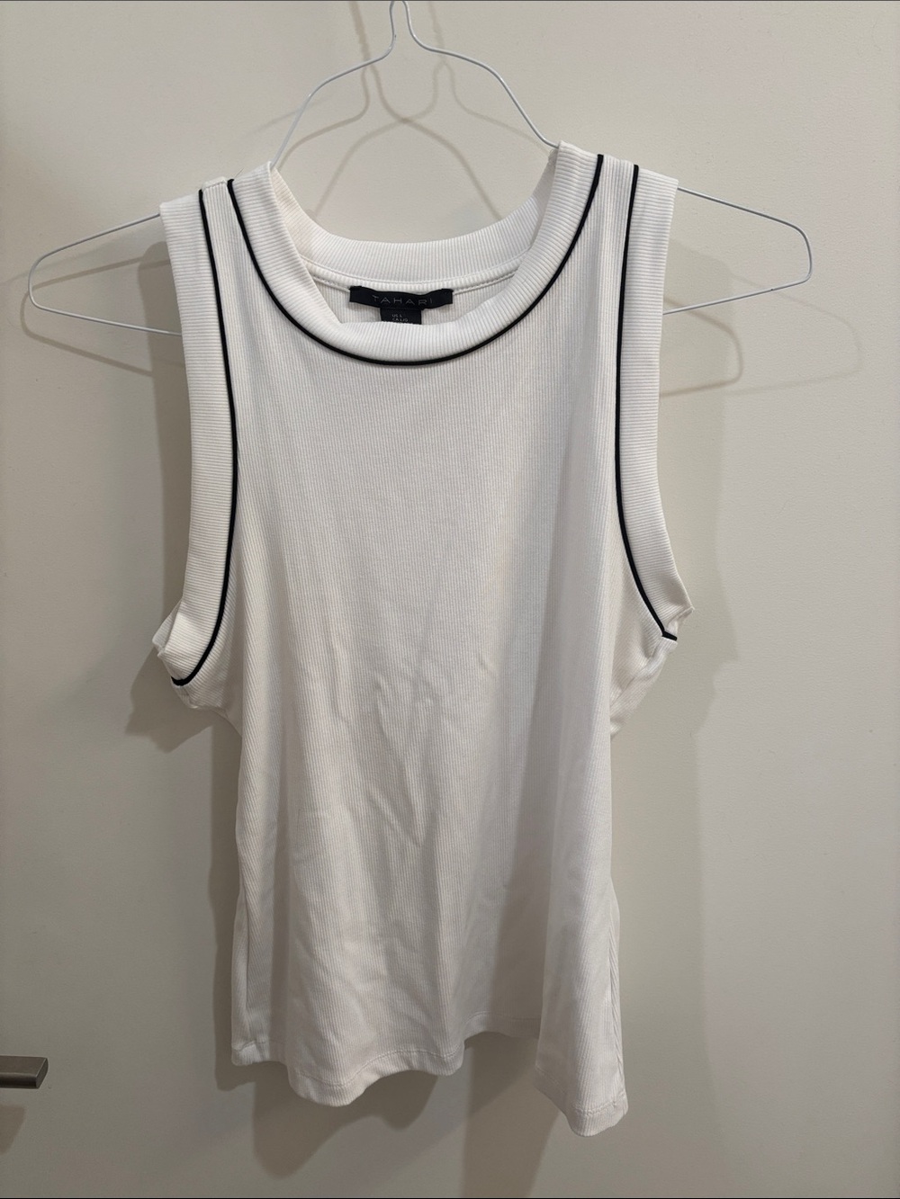 Tahari White Tank with Black Piping